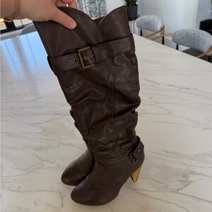 Brown Leather Knee-High Boots